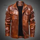 Мужская кожаная куртка, коричневая Повседневная мотоциклетная куртка, верхняя одежда в винтажном стиле, большие размеры 4XL, Осень-зима
