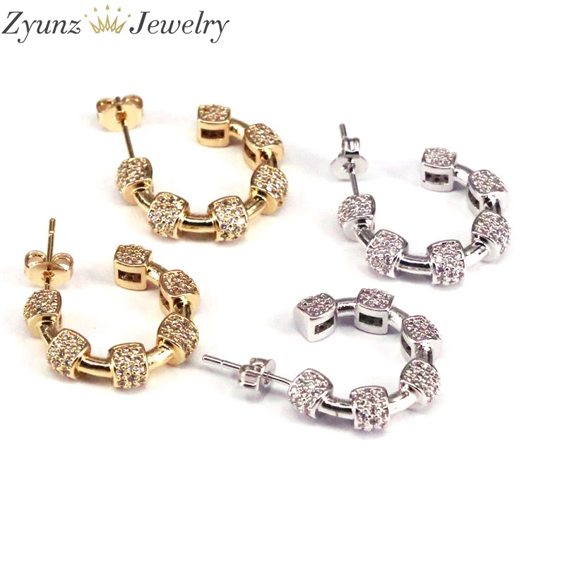 

5 Pairs, Zirconia Stud-Earrings Gold Silver Color Fashion Wedding Jewelry CZ Micro Pave Circle Brincos for Girls Women Gift