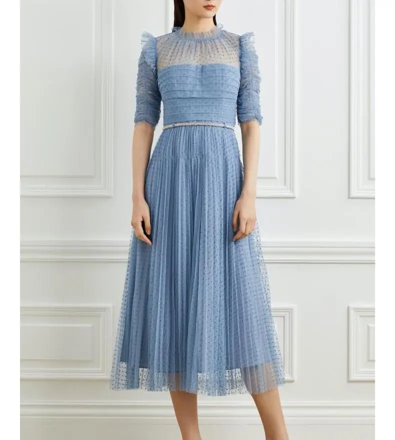 

Новое поступление 2021, весеннее синее платье высокого качества