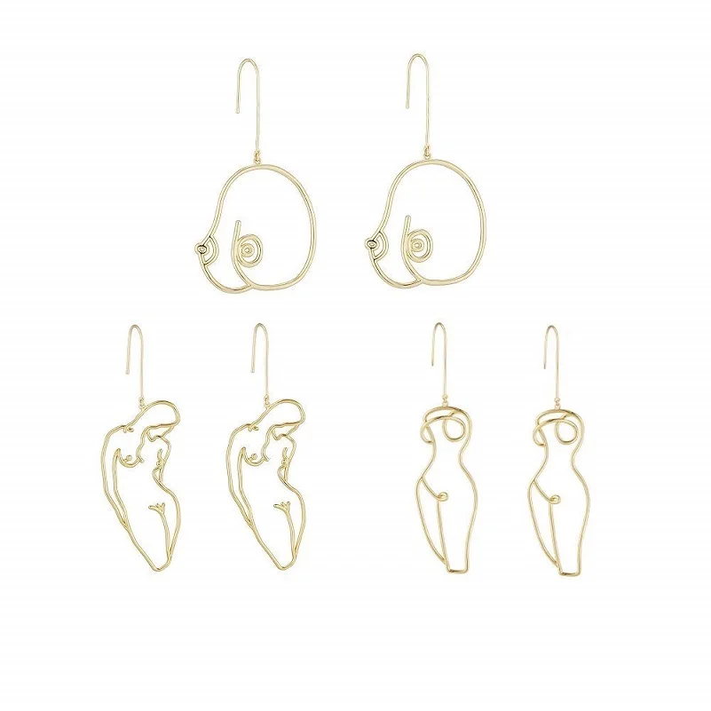 Золотистые Серебристые серьги абстрактные золотистые женские для тела Пикассо в