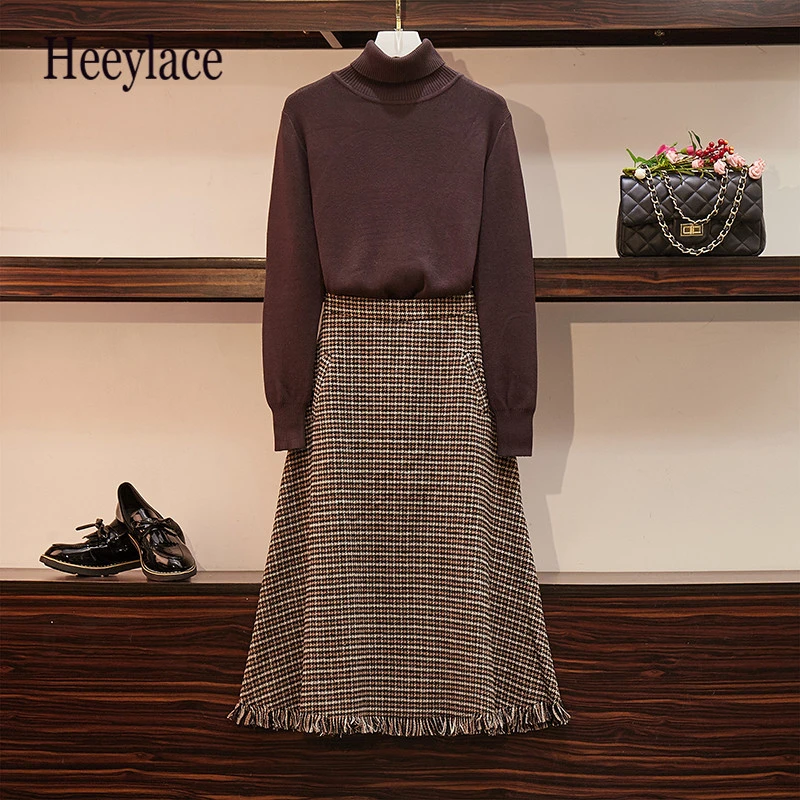 Женский комплект из двух предметов размера плюс Осень-зима 2019 вязаный костюм