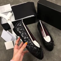 2021 luxury brand cc flat shoes women round toe soft leather bow ballet flats fashionable mary jane shoe plus sieze 42