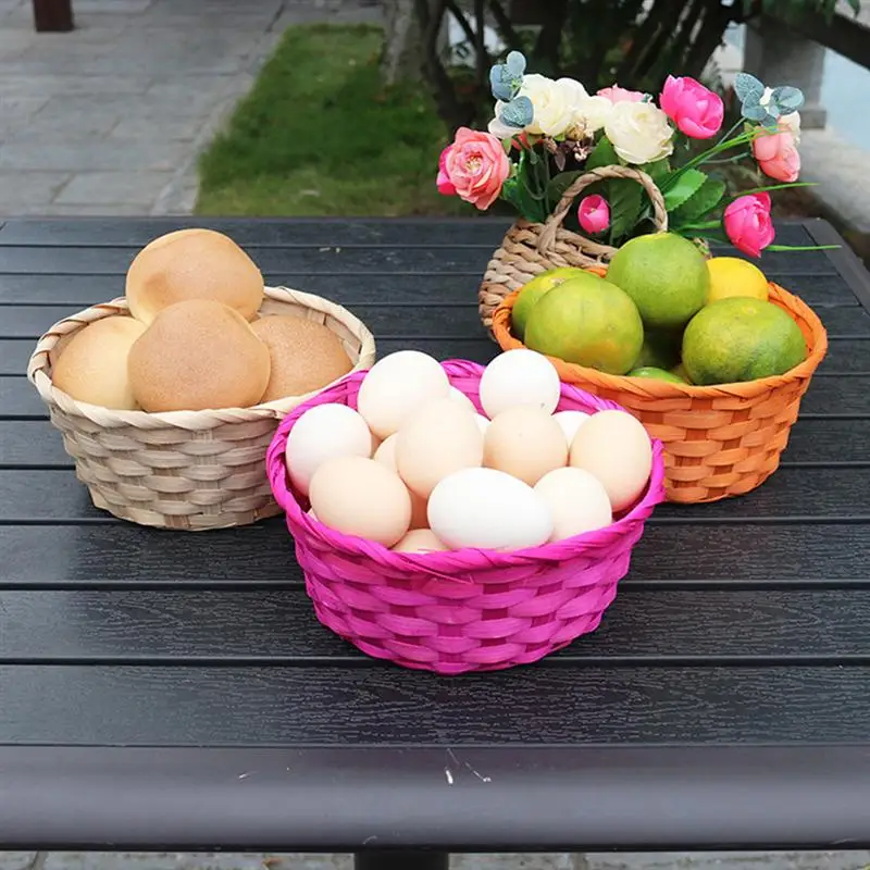 

4Pcs Colorful Bamboo Baskets Round Egg Baskets Easter Children's Day Props