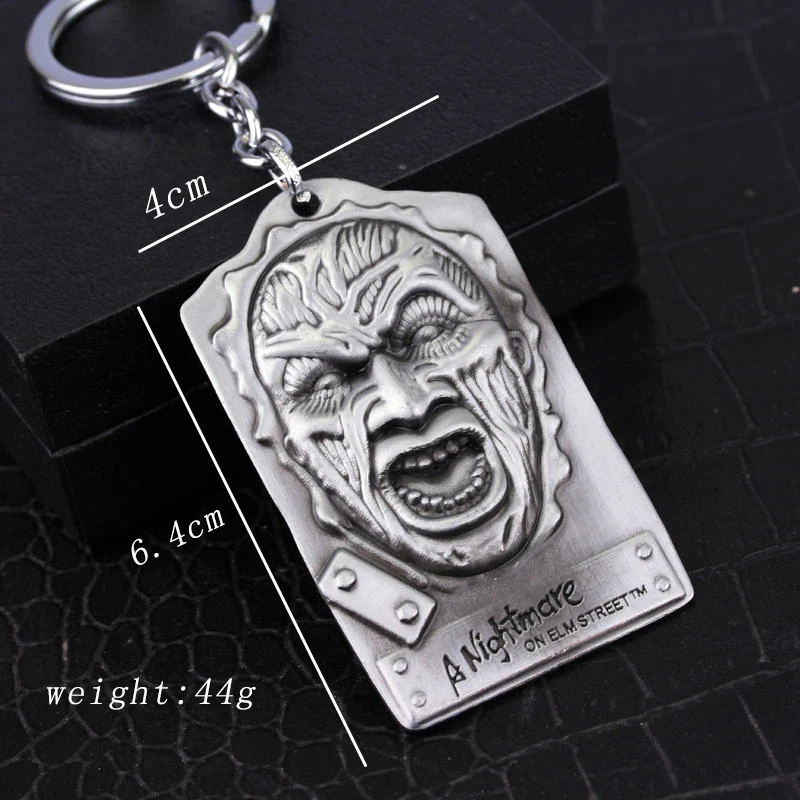 

ZXMJ a Nightmare on Elm Street Keychain 3D Freddy's nightmare KeyRing Square Horror face Key Chain Unisex Accessories for man