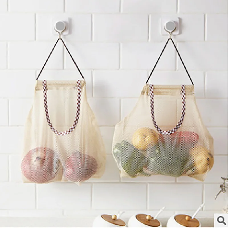 

NewHangable storage bag Household multifunctional fruit wall hanging bag Kitchen vegetable storage bag Sundries storage grid bag