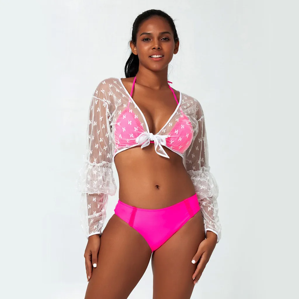 3 PCS Swimwear Women Brazilian Bikini Swimsuit Solid High Cut Bathing Suit Cover Up Swimming For Bathers Beachwear |