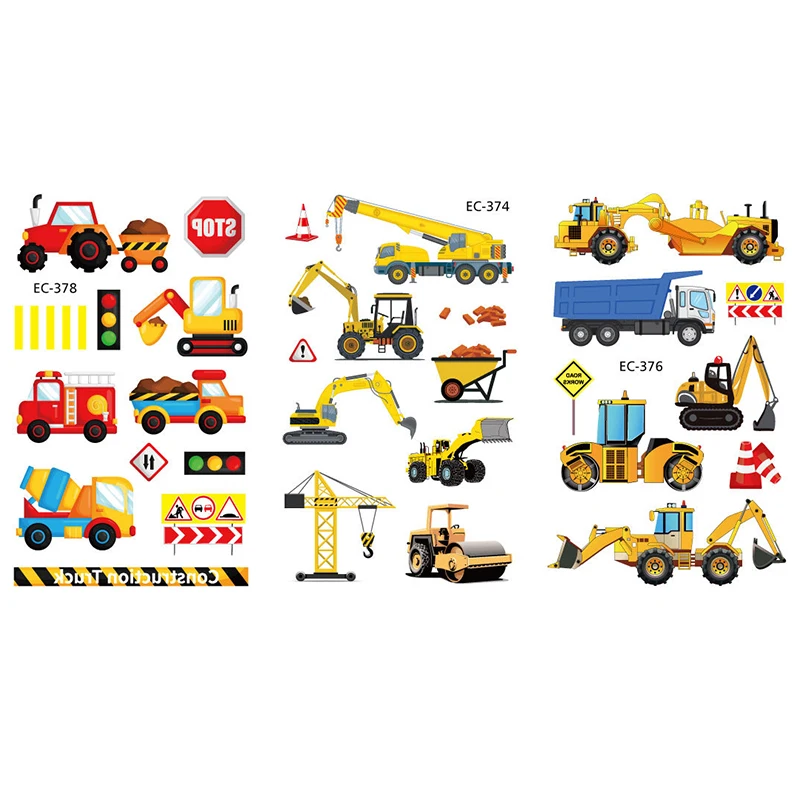 Мультяшная ферма строительная техника временная татуировка стикер экскаватор