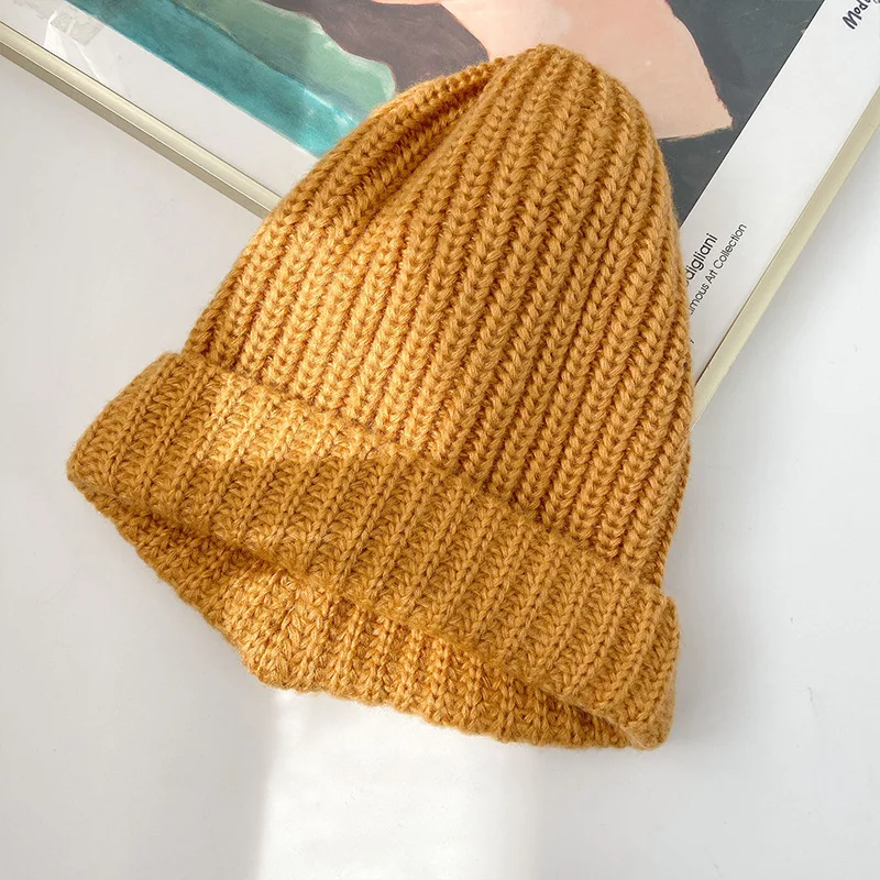 Новинка 2021 Женская Шапка-бини теплая Осенняя Вязаная облегающая с манжетами