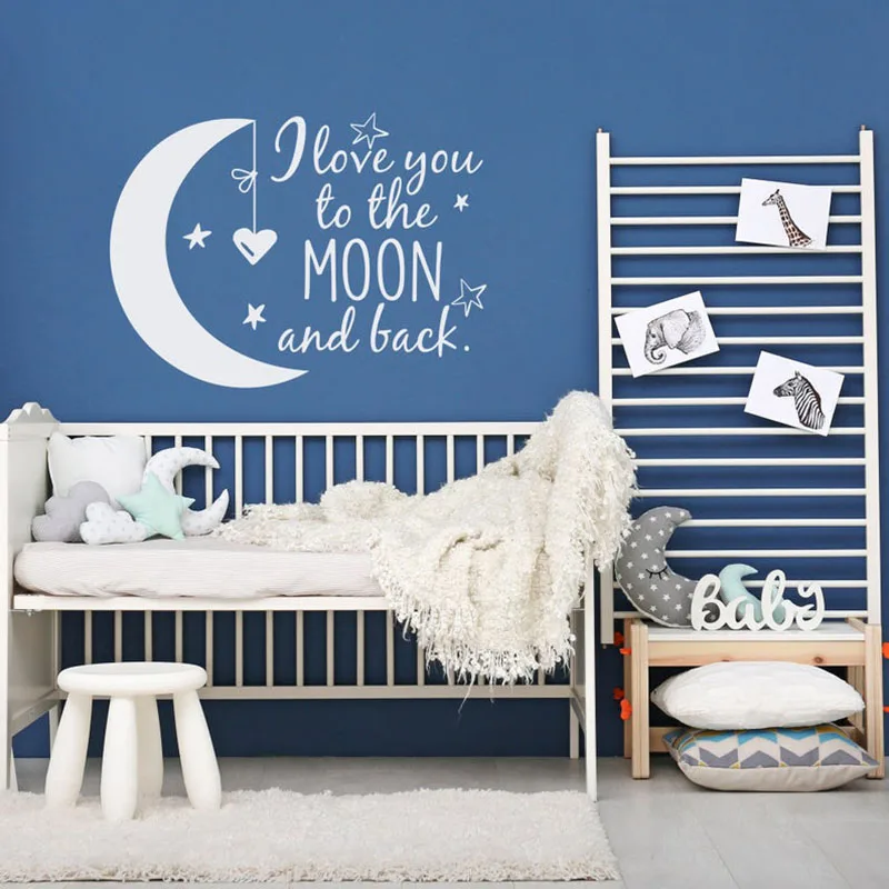 Украшение стен в детской комнате I Love You to the Moon and Back настенные наклейки с цитатами