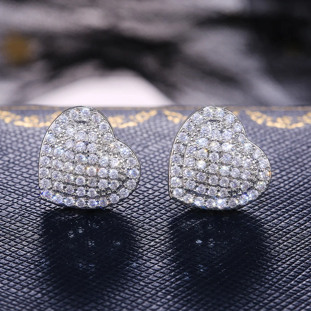

YH-ZL Boho Female Clear Crystal Small Heart Earrings Fashion Silver Earrings Vintage Stud Earrings For Women