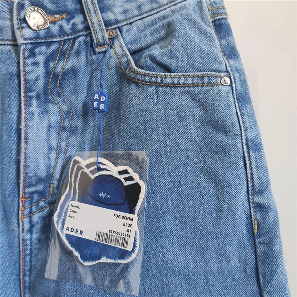 

FOX Adererror Embroidery Maison Kitsune Denim Jean Men Women 1:1 Top Quality Streetwear Ader Error Denim Pants