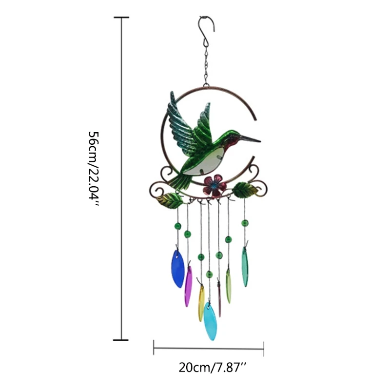 

Hummingbird Wind Chimes Metal Portable Wind Bells with 7 Colors Glass Pendant