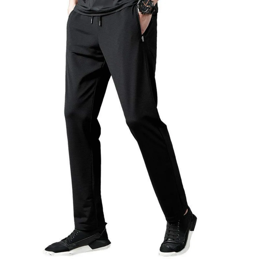 

Lce Silk Ultra Thin Casual Sports Pants Men's Air Conditioning Pants Summer High Elastic Silk Sliding Feeling Mesh Hollow Pants