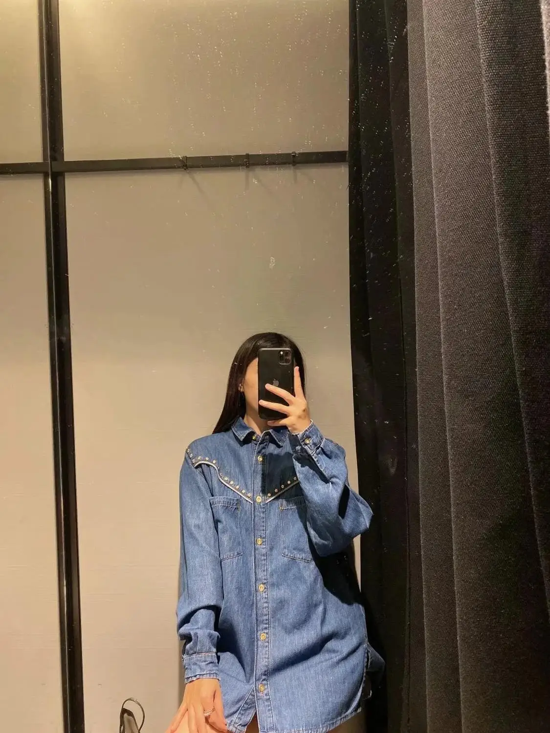 

Blouse Women Blusas Mujer De Moda 2021 Denim Shirt Women Tops England Style High Street Vintage Oversize Rivet Denim