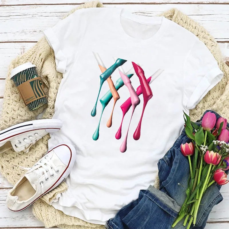 3D лак для ногтей Футболка модная женская-Белая Летняя ee op размера плюс