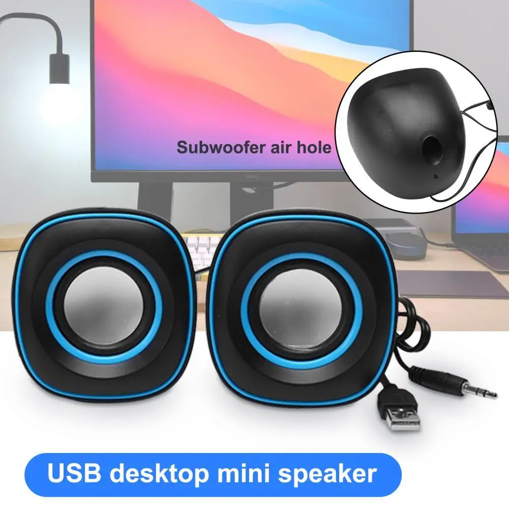 

2Pcs D-015 Mini Speaker Practical Excellent Sound Quality 3.5mm Desktop Computer USB Loudspeaker for Office