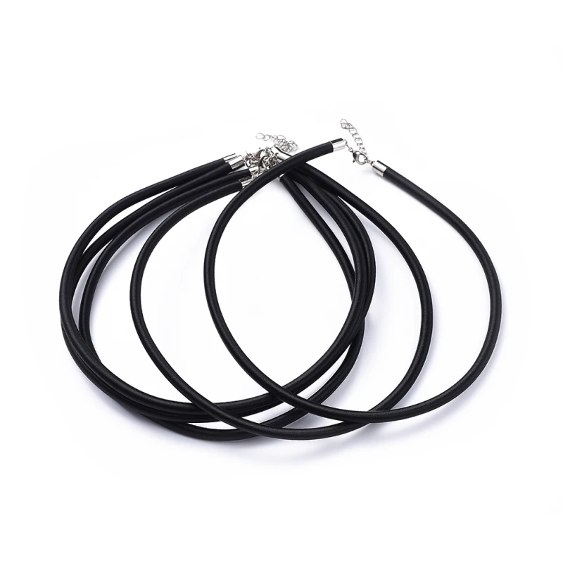 Black 50 нитей 1"(46 см) Длина 5 мм Ширина черные шелковые шнуры для колье с латунной застежкой" Лобстер "и расширенной цепью - Цвет: Black