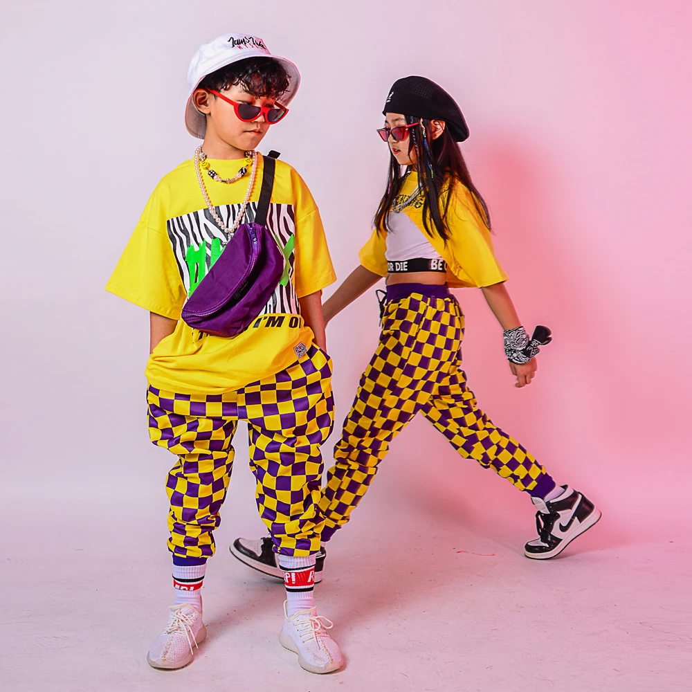 

Children Hip-Hop Dance Clothes For Boys Yellow Hiphop Suit Girls Cheerleading Jazz Dance Street Wear Performance Clothes