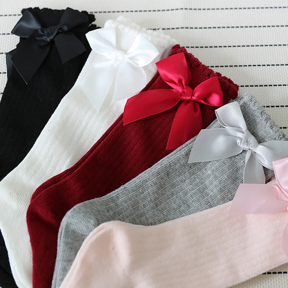 Socks New Kids Toddlers Girls Big Bow Knee High Long Soft Cotton Lace Baby Niekousen meisje 91130 | Женская одежда
