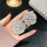 european and american fashion exaggeration 925 silver needle full rose petal net red diamond earrings
