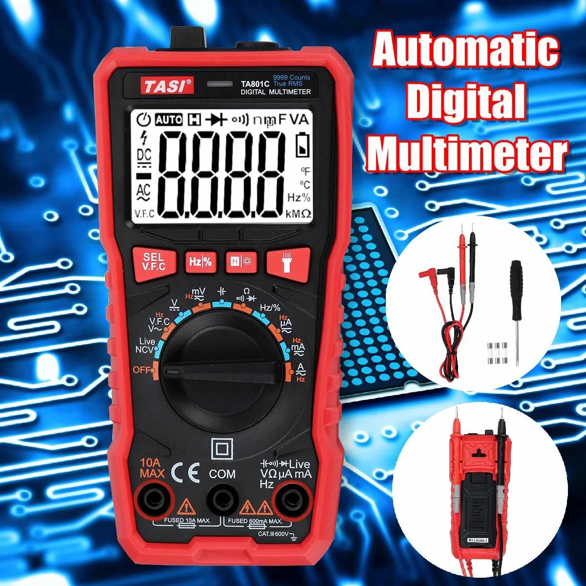 TA801C True RMS ЖК цифровой 9999 отсчетов автоматический мультиметр AC/DC тестер метр