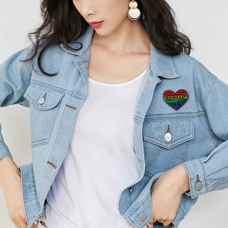 Sounds Gay I'm In Enamel Pin beautiful rainbow Heart Brooch funny LGBT pride Badge bixsexual Jewelry | Украшения и аксессуары