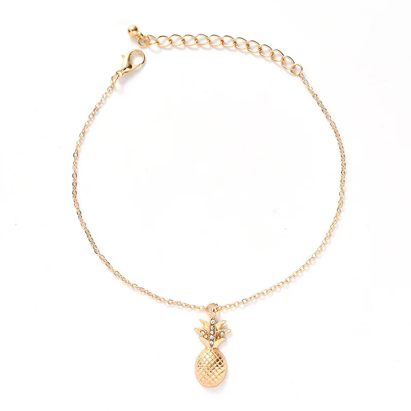 

New Fashion Alloy Foot Chain Anklets Pineapple Fruit Pendant Gold Silver Adjustable Anklet Bracelet for Women