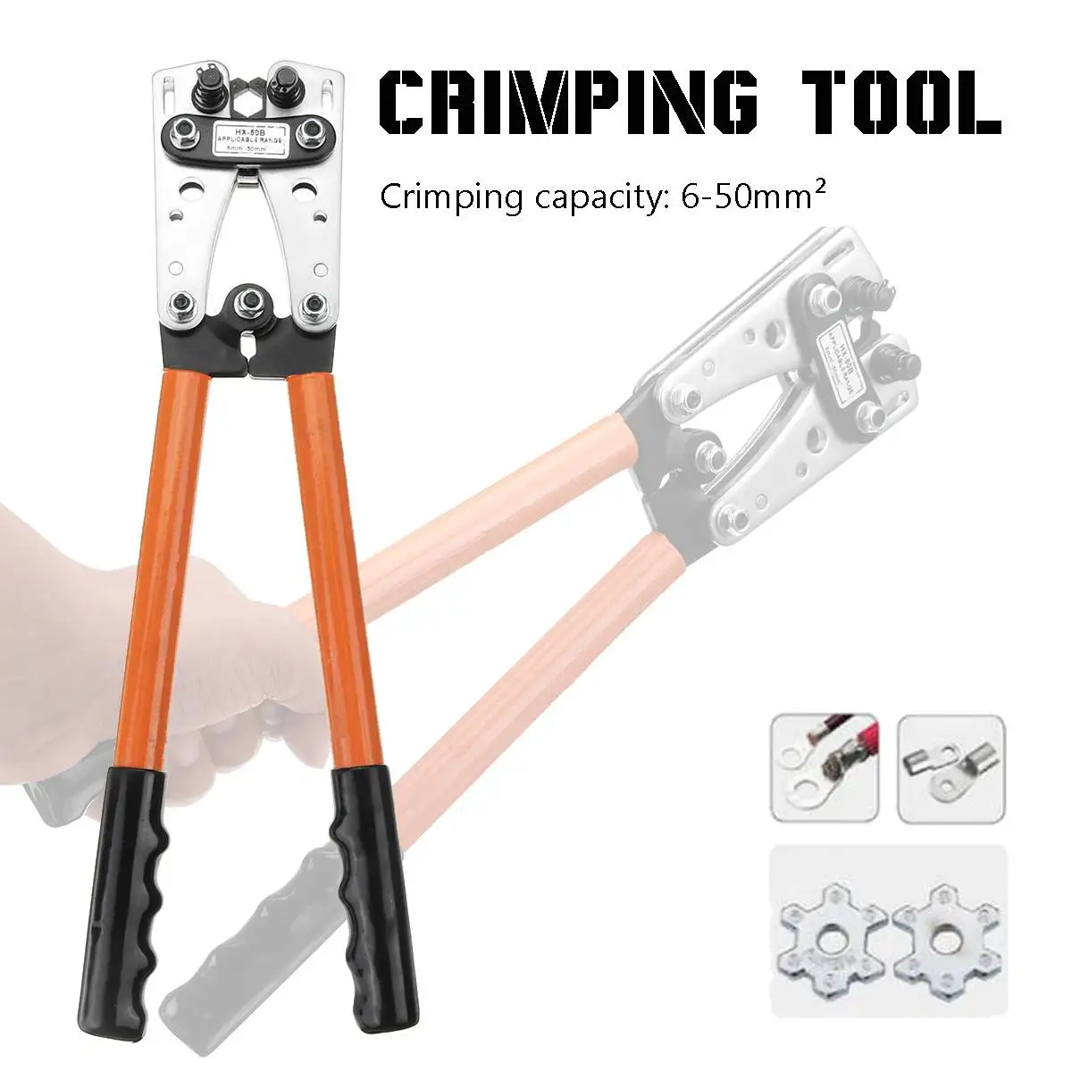 

6-50mm^2 Crimp Tube Terminal Crimper Tool Battery Cable Lugs Pliers Hex Crimping Tool Cable Terminal Plier Hand Tools HX-50B