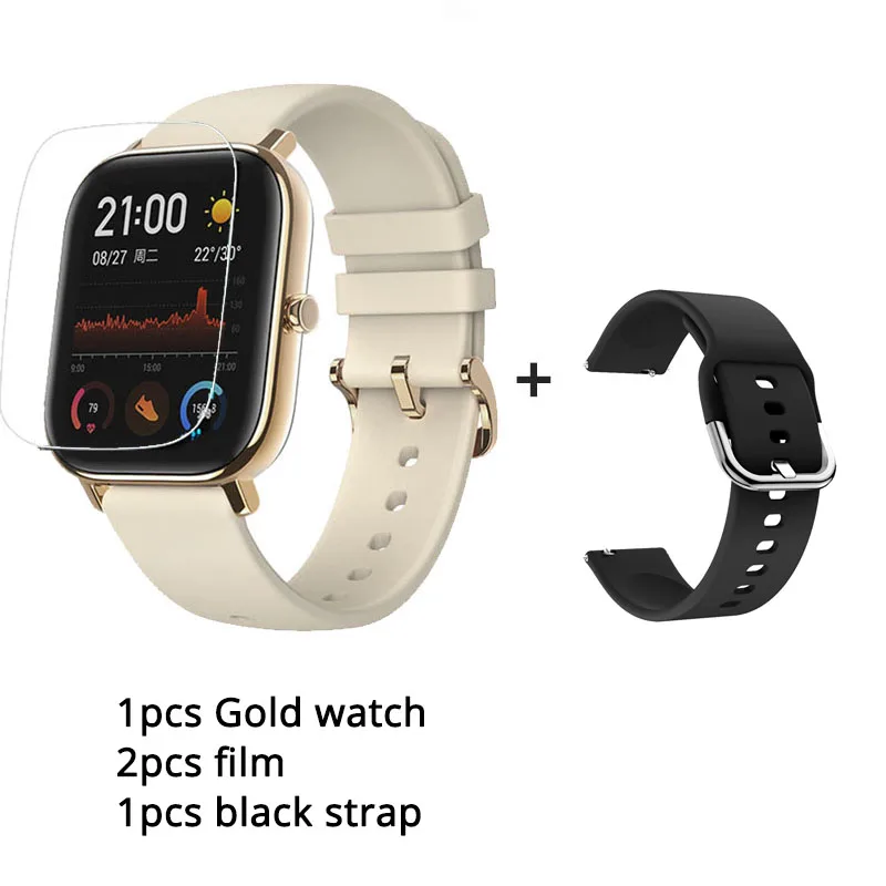 Gold N black Новая глобальная версия Amazfit GTS Смарт-часы 1,6" AMOLED 5 ATM водонепроницаемый 14 дней Срок службы батареи 12 спортивных режимов Bluetooth часы - Цвет: Gold N black