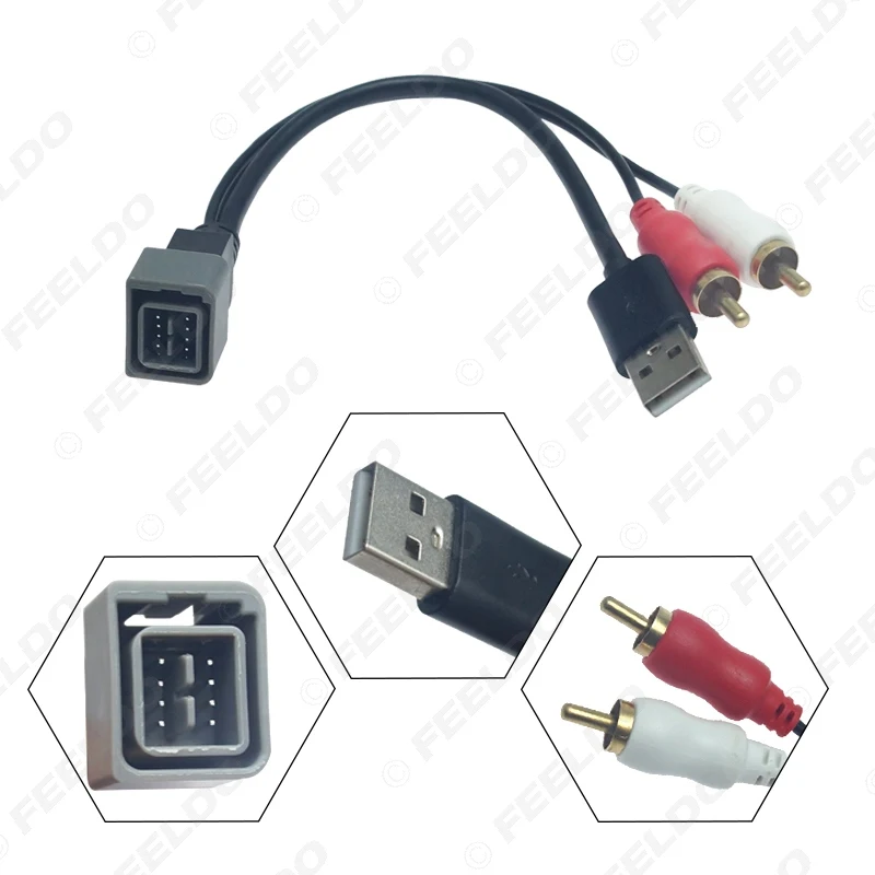 FEELDO 5Pcs Car 2-RCA Male USB A Plug RCA Adapter Audio Converter AUX Cable For Nissan Cube Juke Versa AV #FD6217 | Автомобили и