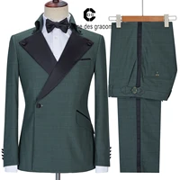 cenne des graoom 2022 new men suits double breasted tuxedo shawl lapel steep collar tailor made green 2 pieces terno masculino