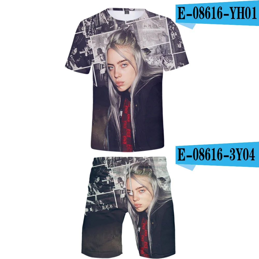 Billie Eilish Never Broke agne, комплект из 2 предметов с 3D принтом, летняя популярная хип-хоп модная уличная футболка, комплект из рубашки и коротких штанов - Цвет: 3d