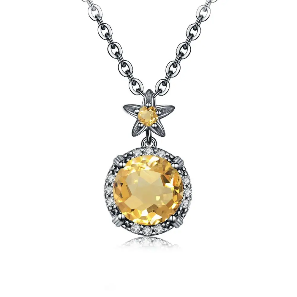 

Szjinao Black Gold Pendant Necklace For Women Fine Jewelry Yellow Citrine Chain Wedding Engagement Party Valentine day Factory