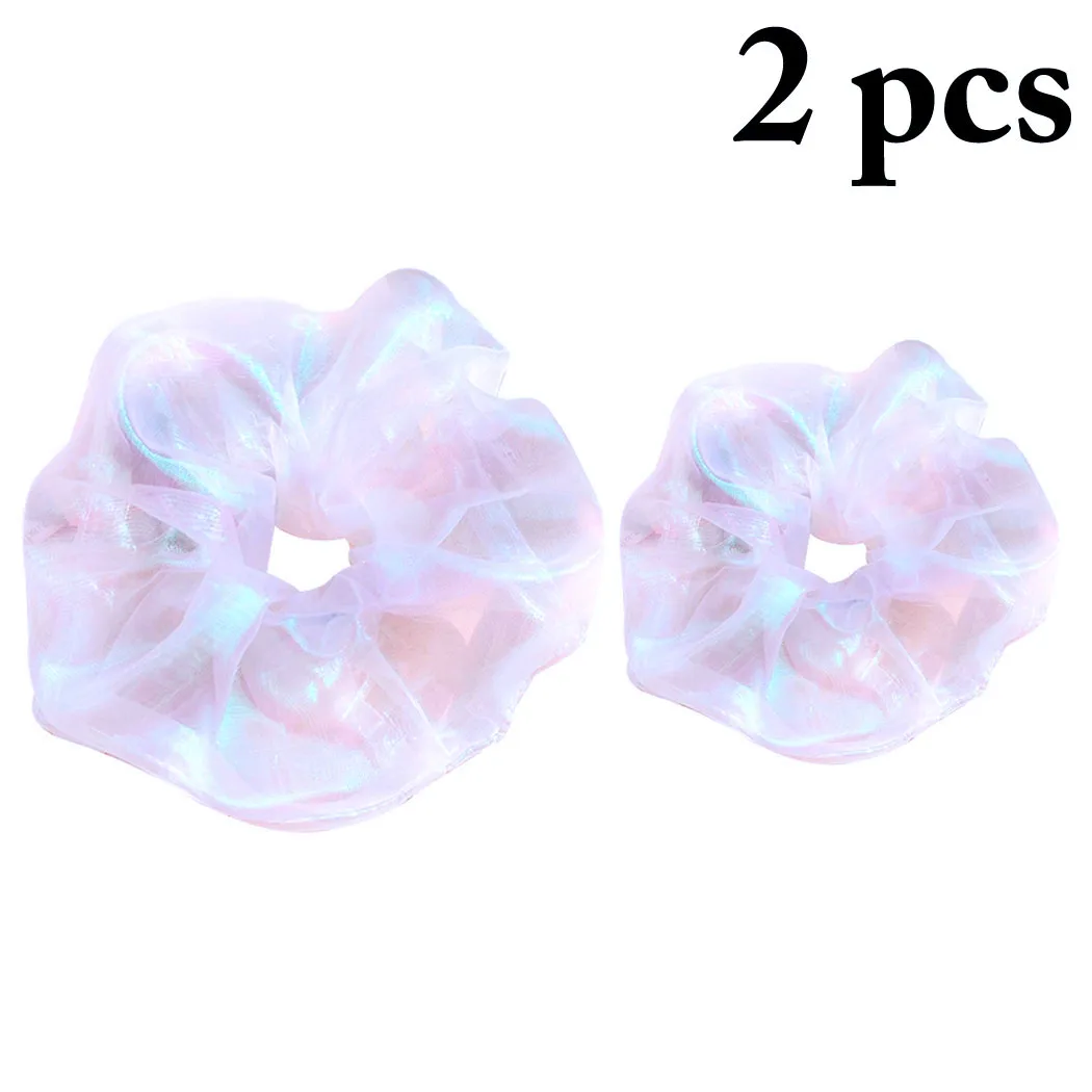 

2pcs Organza Hair Scrunchie Elastic Hair Bands Solid Color Women Girls Headwear Ponytail Holder Hair Accessories