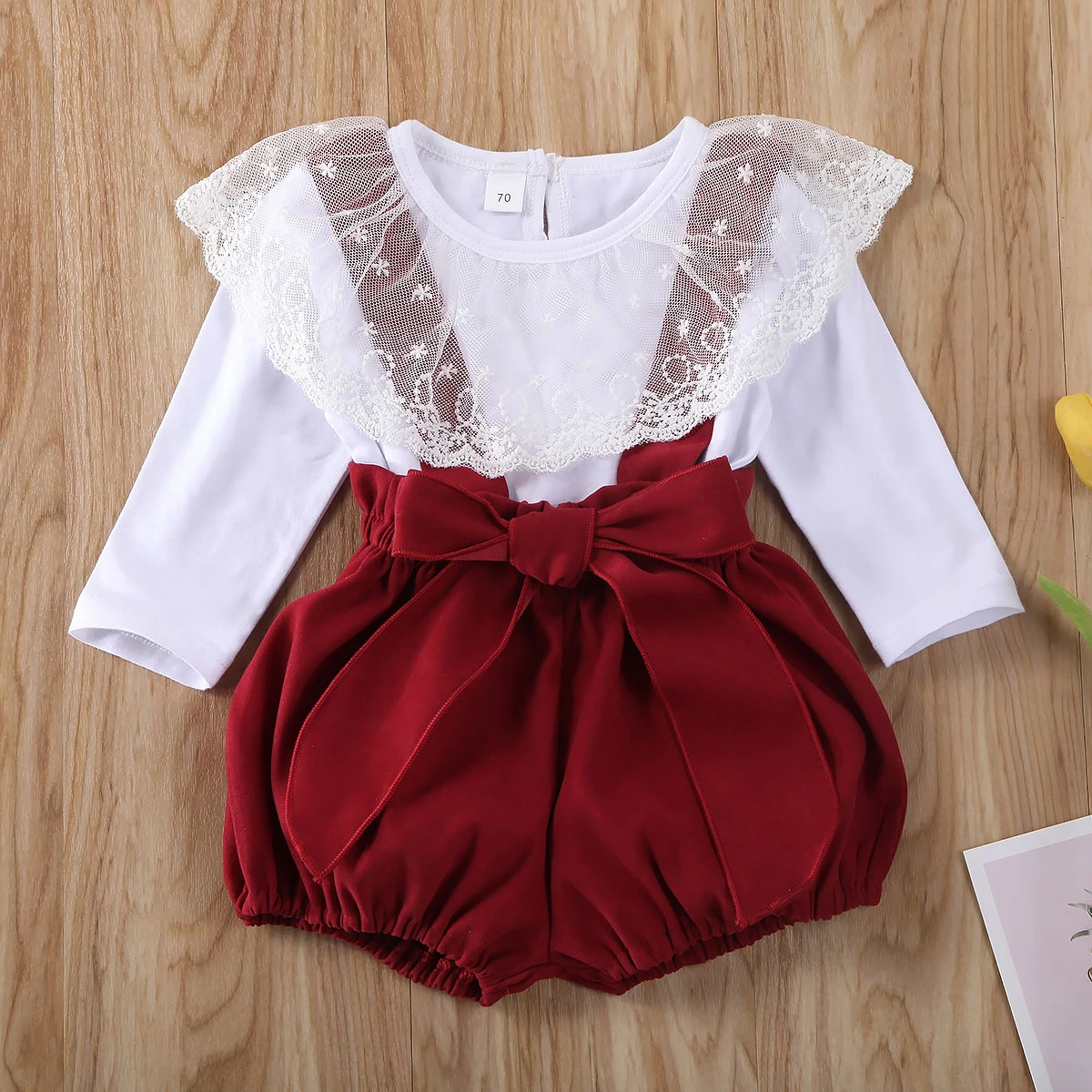 Baby Girl Clothes Set Solid Color Lace Ruffle Long Sleeve Tops Shorts Overalls 2Pcs Outfits Cotton Clothes
