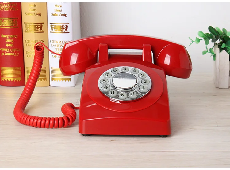 Классический кнопочный диск стационарный телефон с повторным набором красного