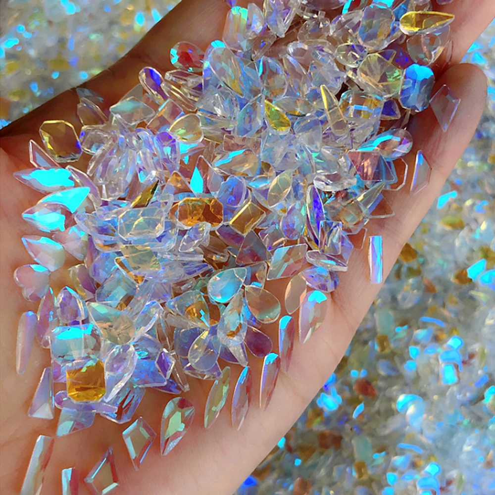 30pcs Mix Shape Nail Rhinestones Glass Shiny Nail Decoration Transparent AB Nail Rhinestones Drop-Crystal Glitter Nail Stones