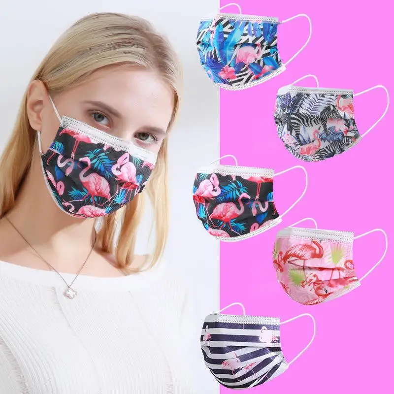 

10-100pcs Disposable Fashion Mask Non-woven Thicken 3 Layer Filter Mask Meltblown Cloth Printed Breathable Adult Face Mouth Mask