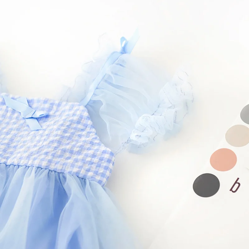 Популярное платье в клетку для девочек Одежда детей Летние милые детские