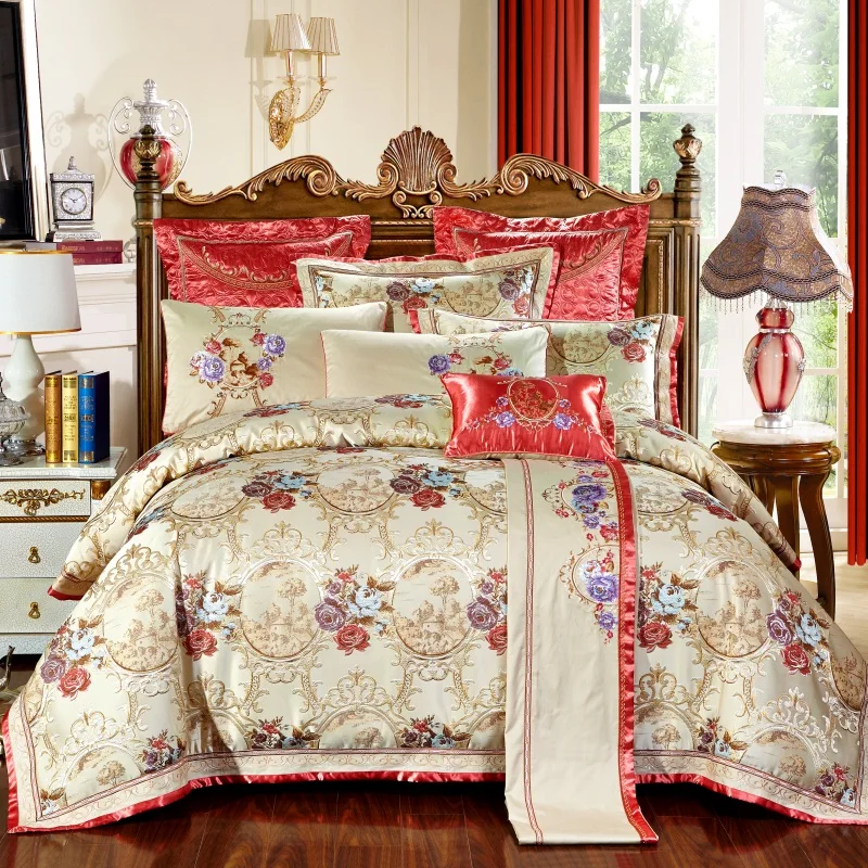 

4/6/10Pcs Luxury Wedding Royal Bedding Set Stain Jacquard Bedclothes King/Queen Size Bed set Cotton Bed Spread Duvet Cover set