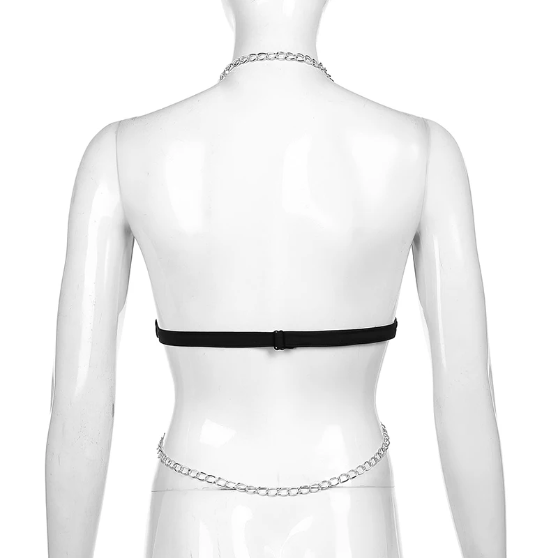 

2021 new Black Sexy Backless Halter Tops Women Deep V Neck Crop Top Tees with Chains Ladies Summer Y2K Sleeveless Camisole