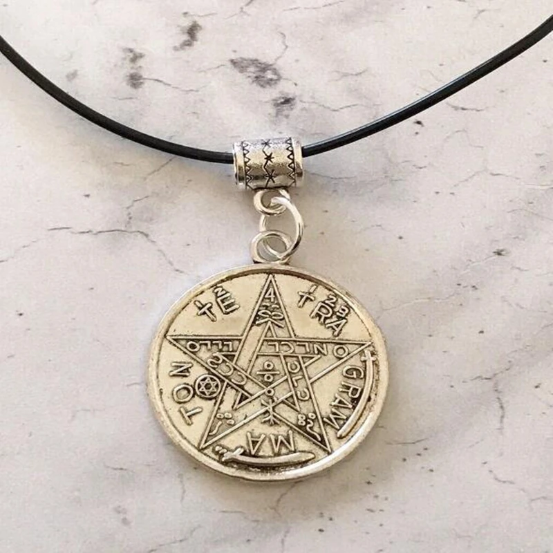 Винтажное серебряное ожерелье Tetragrammaton с пентаграммой двустороннее со знаками