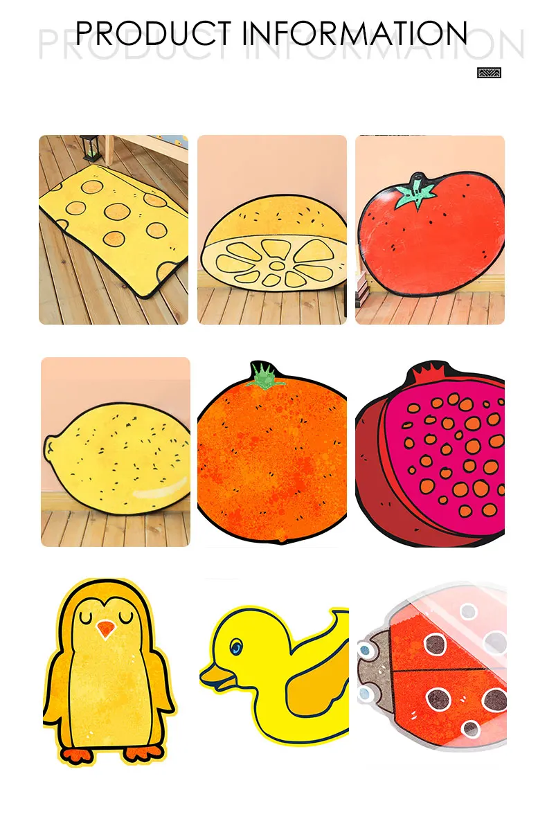 

Cute Fruit Shaped Floor Mats Cartoon Printed Bedroom Entrance Doormats Bathroom Non-slip Home Wrinkle-resistant Kitchen Carpets