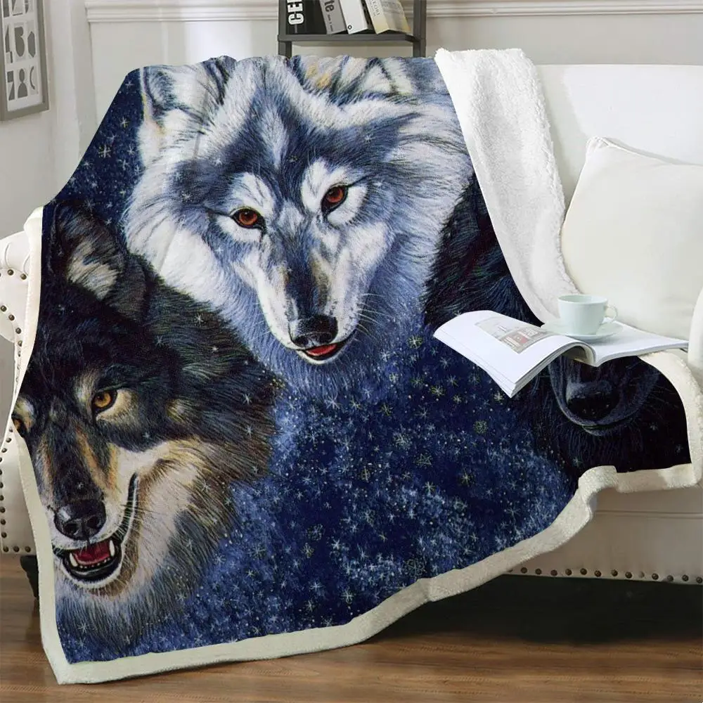 

NKNK Wolf Blankets Animal Thin Quilt Galaxy 3D Print Home Bedspread for bed Sherpa Blanket Fashion Vintage Pattern Plush