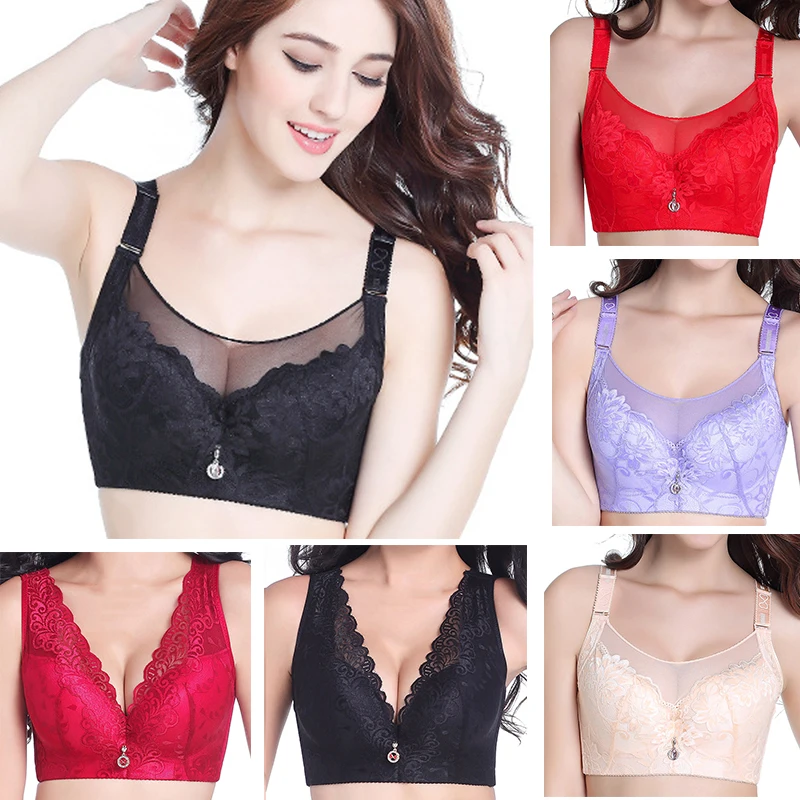 

Fashion Plus Size Bra Sexy Women Underwear Lace Bralette Gathered Push Up Bra Lace Embroidery Ladies Female Bra Brassiere