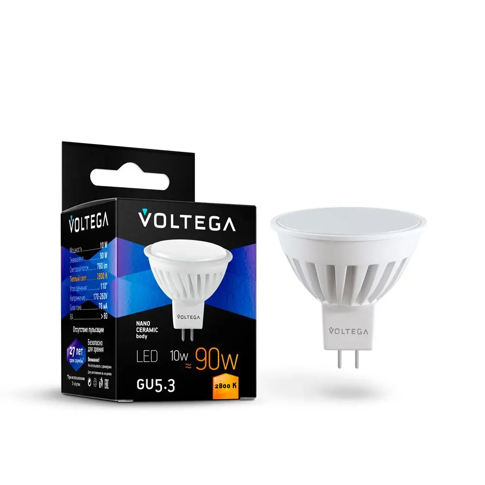 Лампочка VOLTEGA Софит GU5.3 2800К 10W Керамика | Освещение
