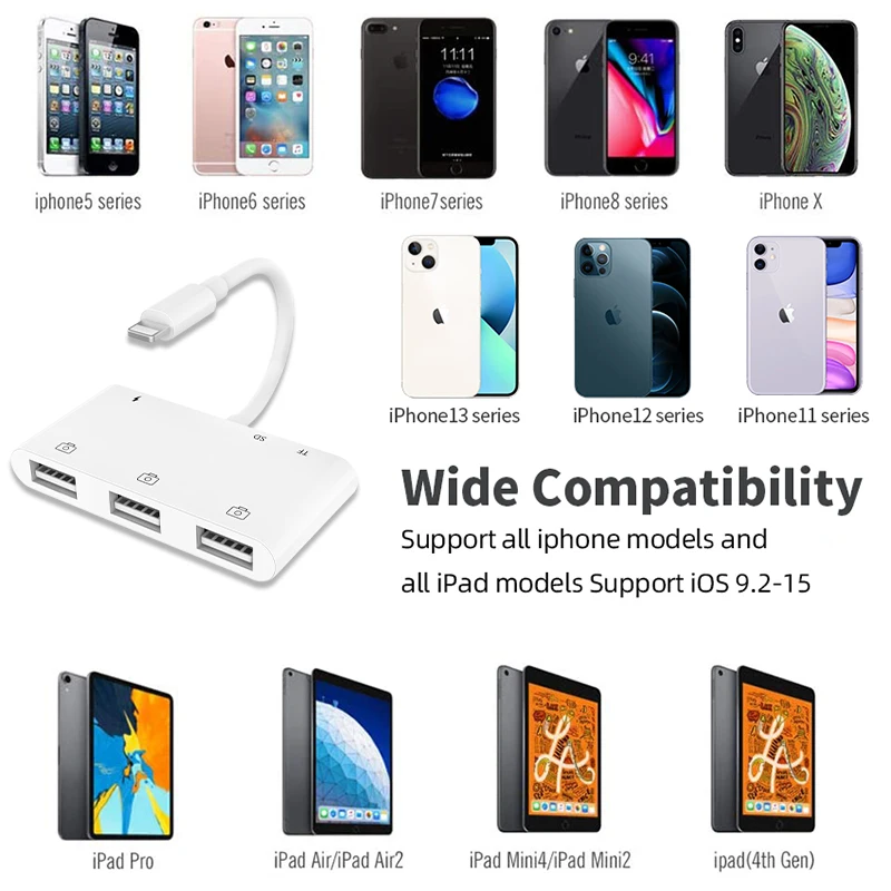 Адаптер/кабель для камеры Lightning/USB 3 iphone iPad к OTG кардридеру/концентратору ipad USB