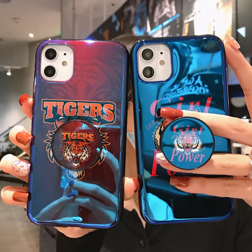 Cool Tigers lion blu-ray soft silicone cover for iphone 11 11Pro Xr Xs Max X 7 8 Plus Stand Holder Back Cover Coques |