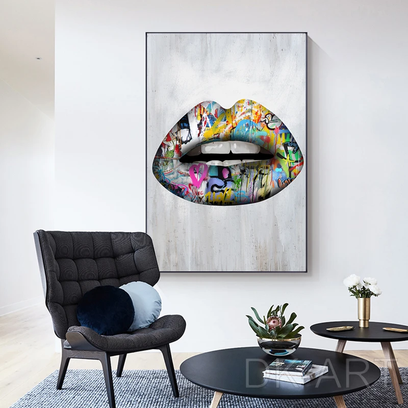 

Abstract Graffiti Lips Canvas Painting Sexy Woman Mouth Posters and Prints Street Wall Art Pictures for Living Room Home Decor