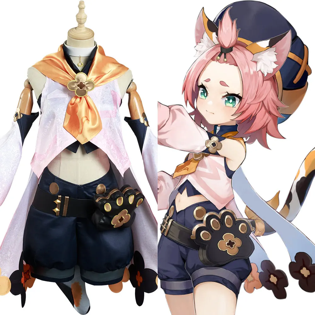 

Adult Women Genshin Impact Diona Cosplay Costume Coat Pants Outfits Halloween Carnival Suit Cosplay Wig